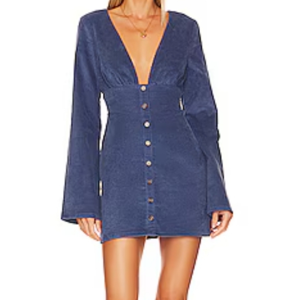 House of Harlow 1960 x REVOLVE Cardella Vintage Blue Corduroy Mini Dress Size XS